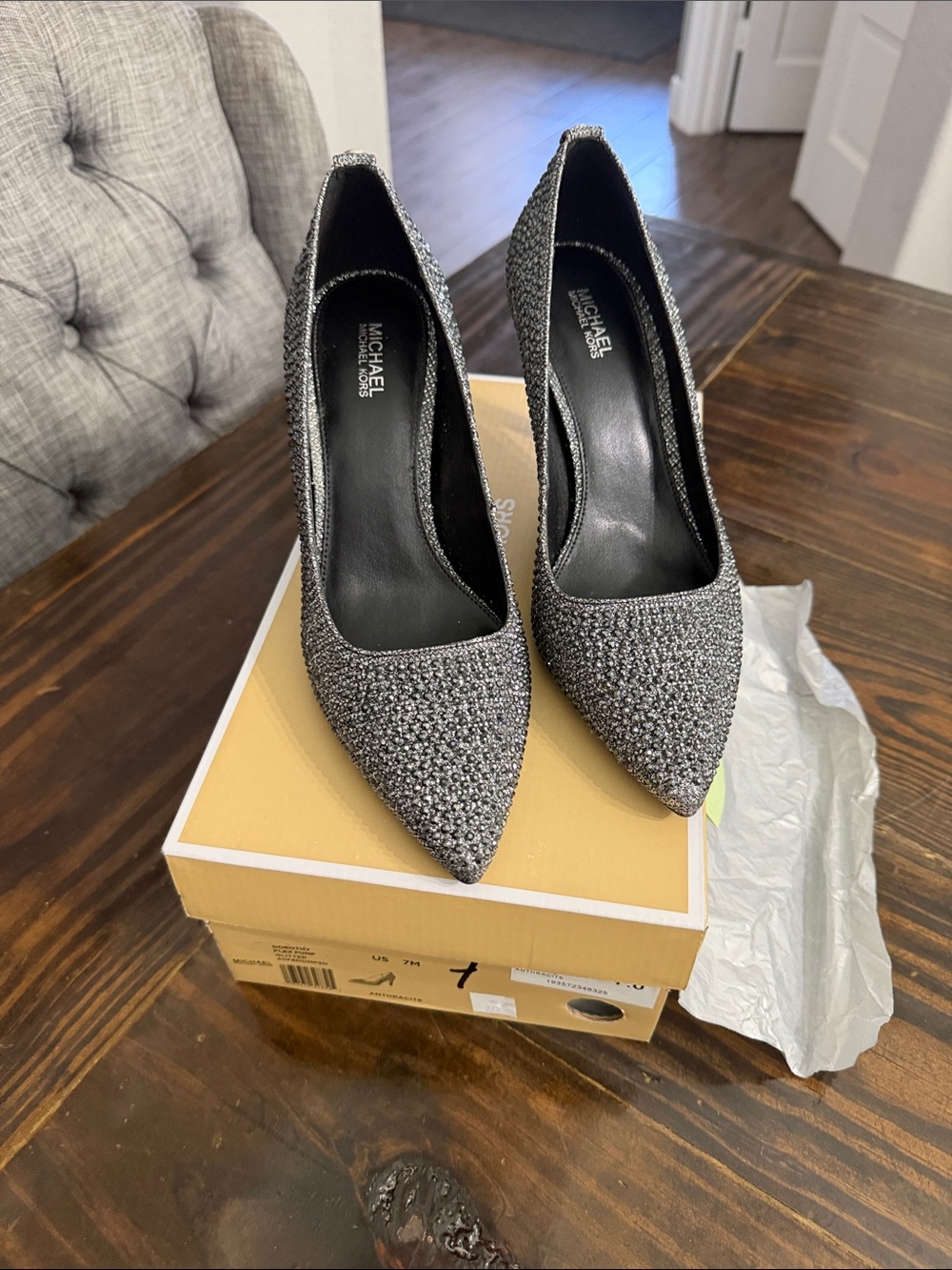 MICHAEL Michael Kors Women's Silver Glitter Pointed-Toe Pumps